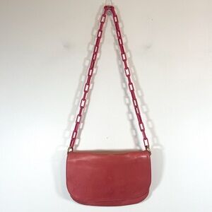 J. Crew Genuine Leather Hot Pink Foldover crossbody chain link purse